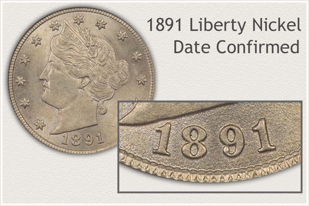 Close-Up of 1891 Date Liberty Nickel
