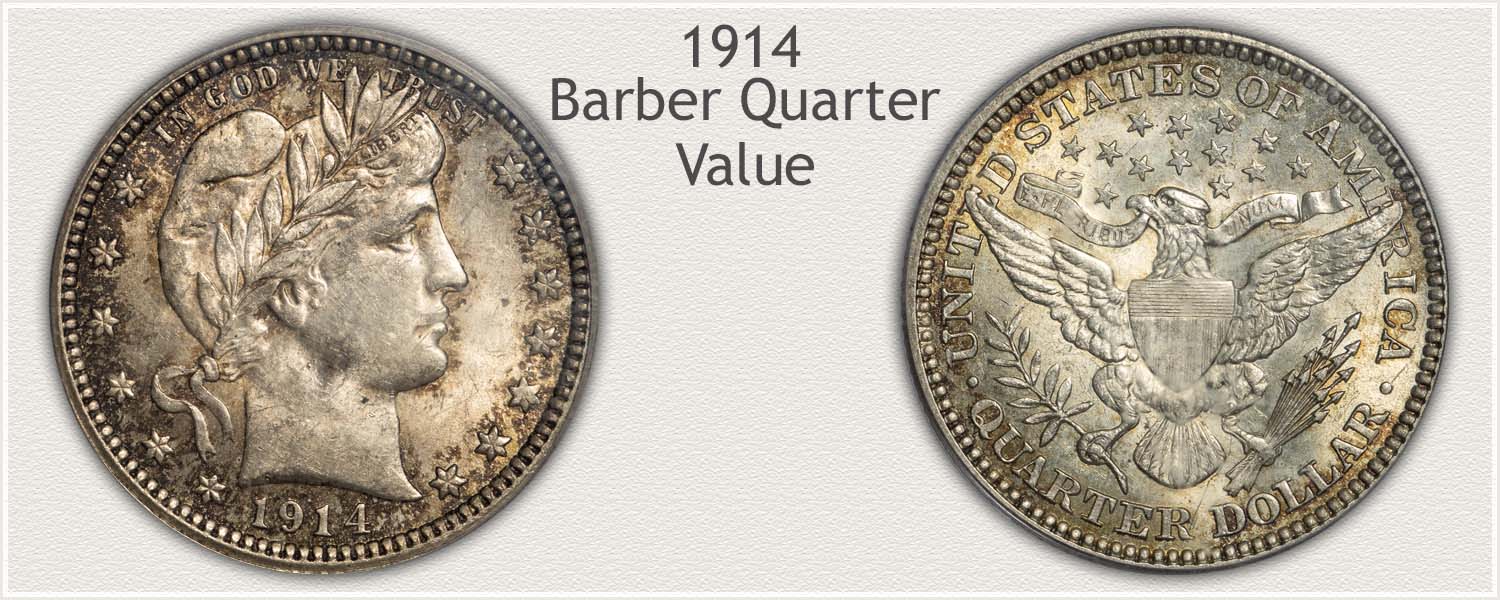 1914 Quarter - Barber Quarter Series - Obverse and Reverse View