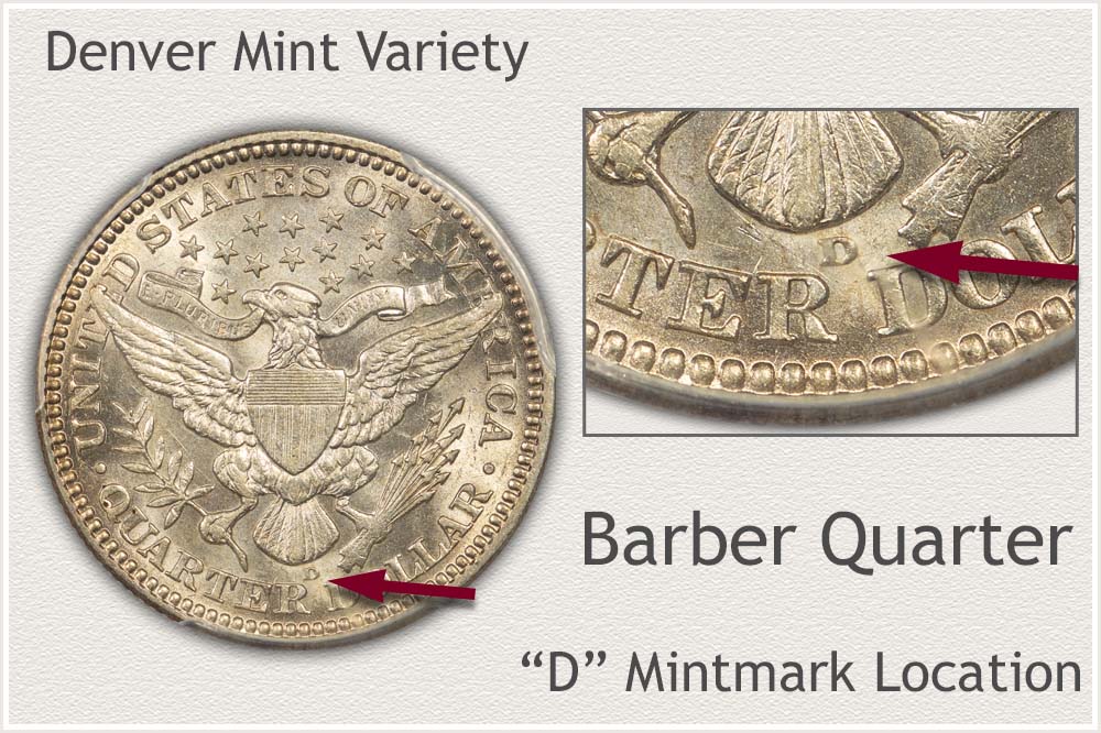 D Mintmark 1916 Barber Quarter