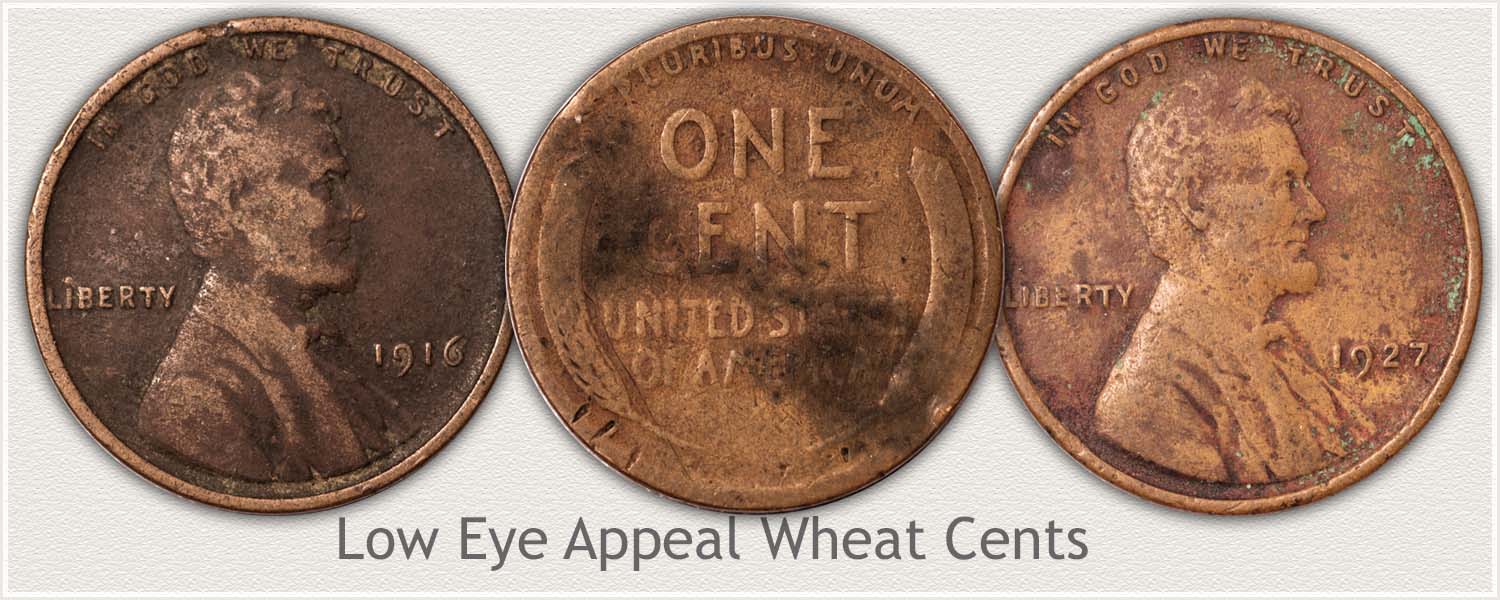 Three Low Condition and Appeal Wheat Pennies