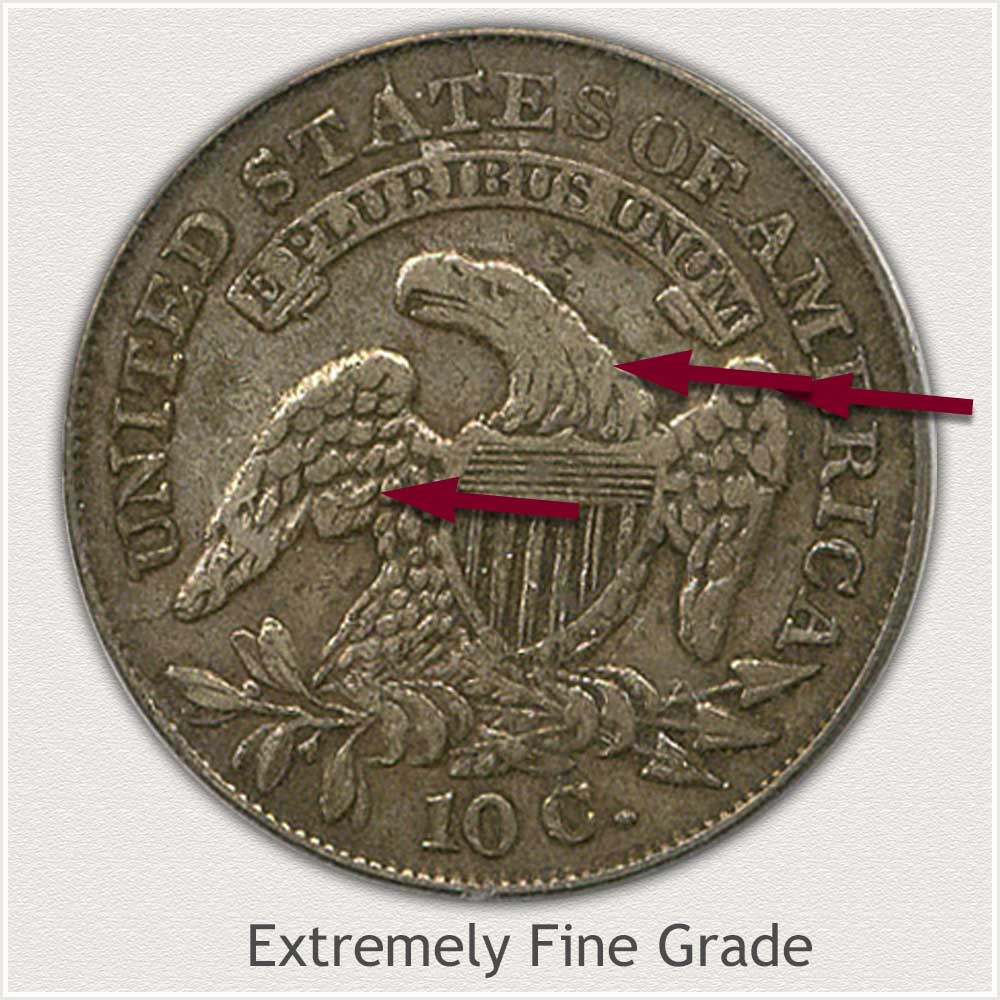 Reverse View: Extremely Fine Grade Capped Bust Dime