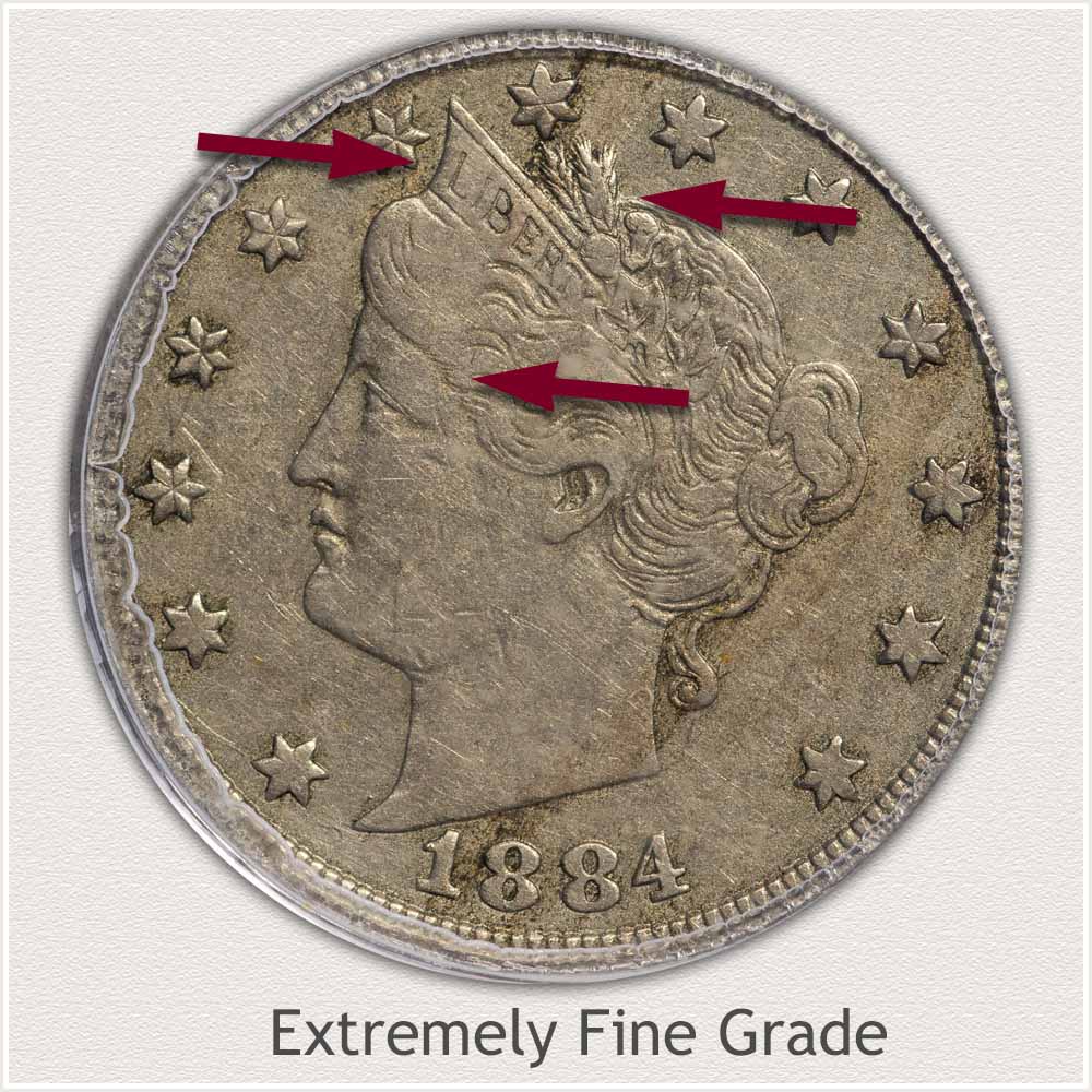 Obverse Extremely Fine Grade Liberty Nickel