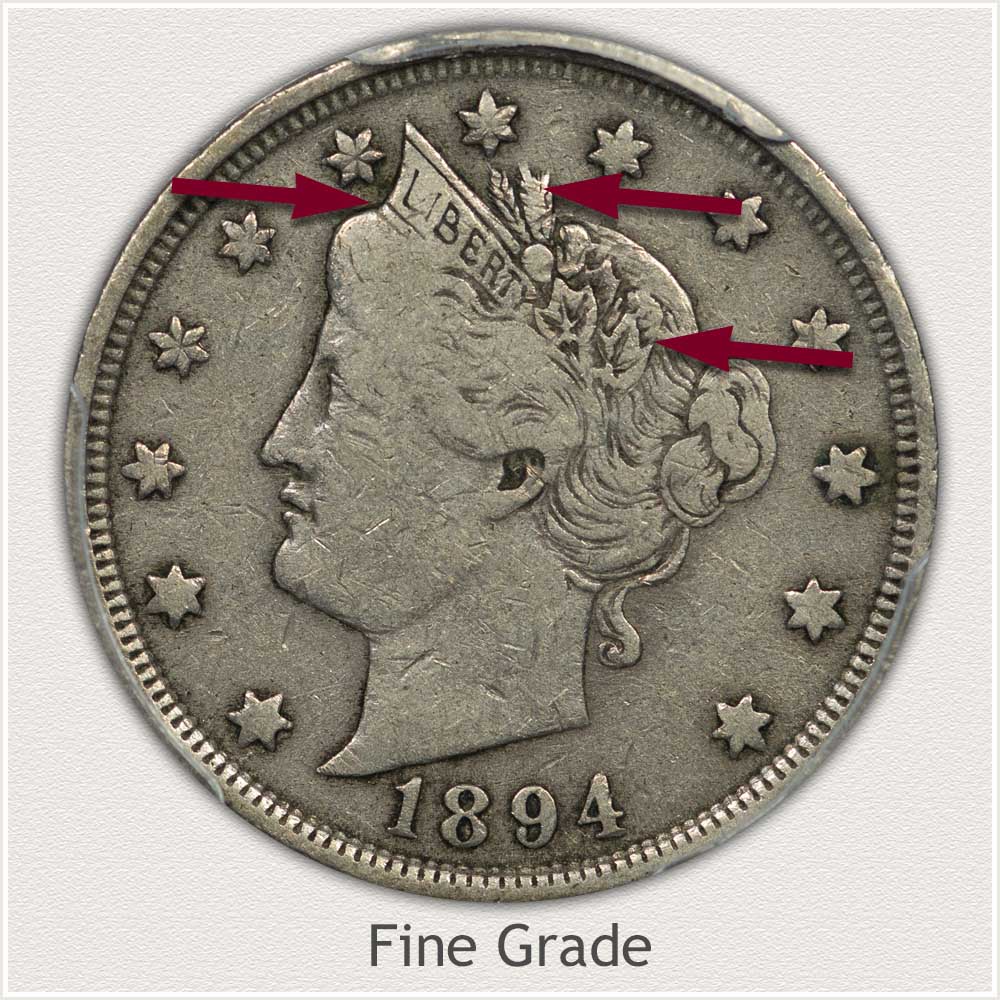 Obverse View of Liberty Nickel in Fine Grade