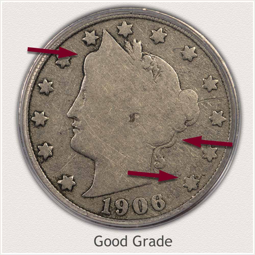 Obverse View of Good Grade Liberty Nickel