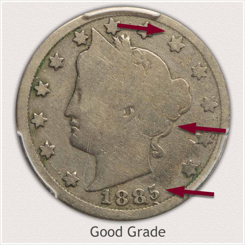 Obverse View of a Good Grade Liberty Nickel