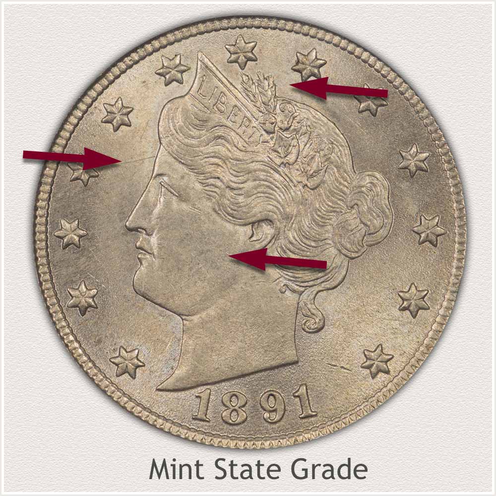Mint State Grade 1891 Liberty Nickel