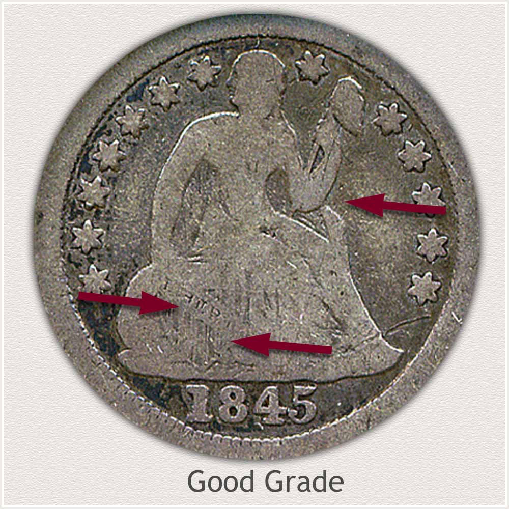 Obverse View: Good Grade Stars Obverse-Seated Dime