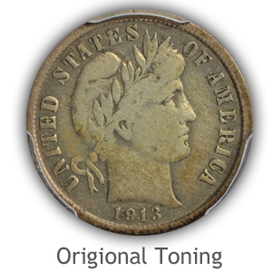 Pleasing-Origional-Toned Barber Dime