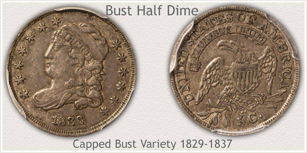 1836 capped fashion bust half dime