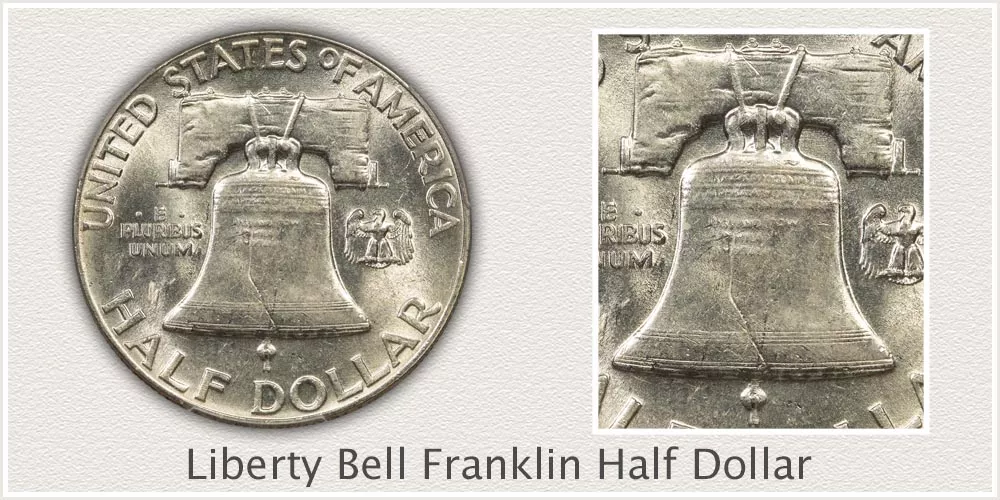 Close-Up Liberty Bell Reverse Franklin Half Dollar