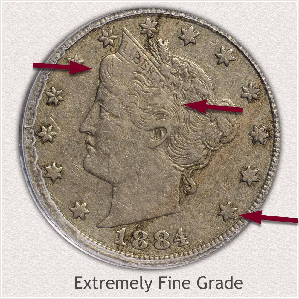 Grading Image of an Extremely Fine Condition 1884 Liberty Nickel