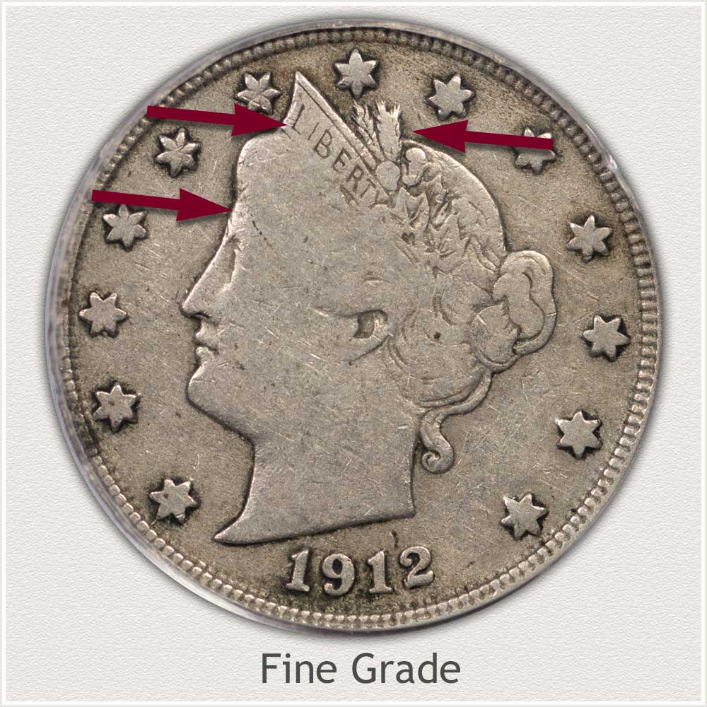 Obverse View Fine Grade Liberty Nickel