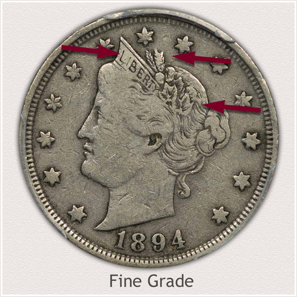 Obverse of Fine Grade Liberty Nickel