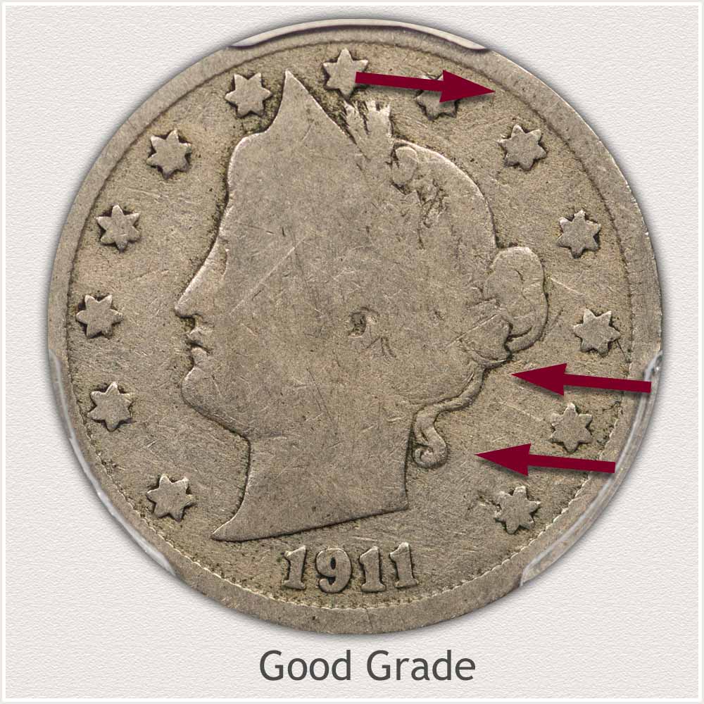 Obverse View of Liberty Nickel in Good Grade Condition