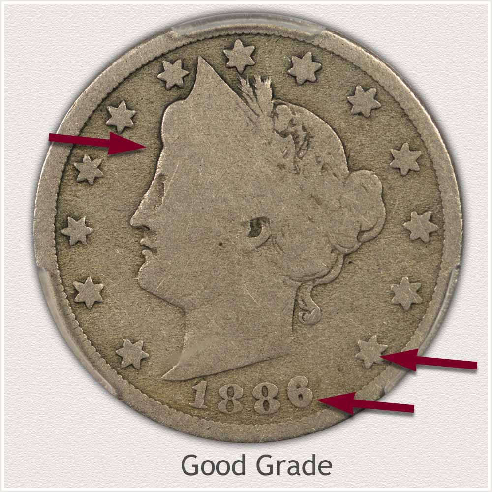 Obverse View of Liberty Nickel in Good Grade