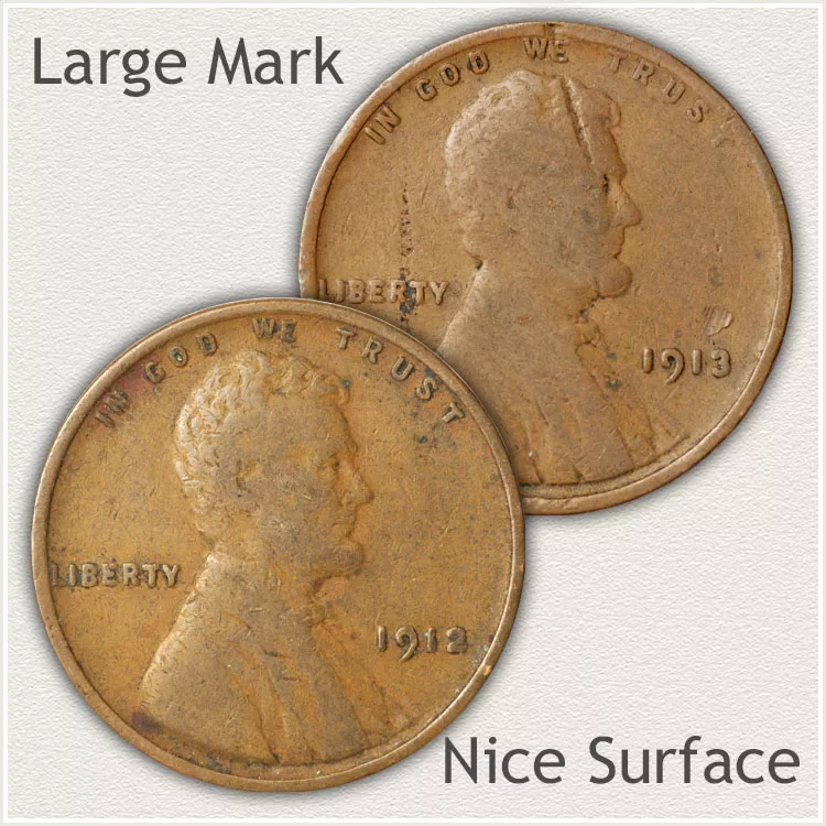 Marred and Unmarred Surfaces of Wheat Cents