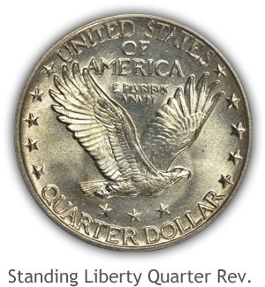 Mint State Standing Liberty Quarter Reverse