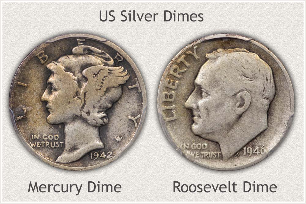 Mercury and Roosevelt Dimes Bullion Silver Examples